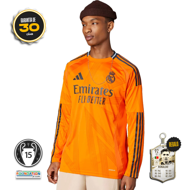 Camiseta Real Madrid Segunda Equipación Naranja 24/25 MANGA LARGA + 5 REGALOS 🎁