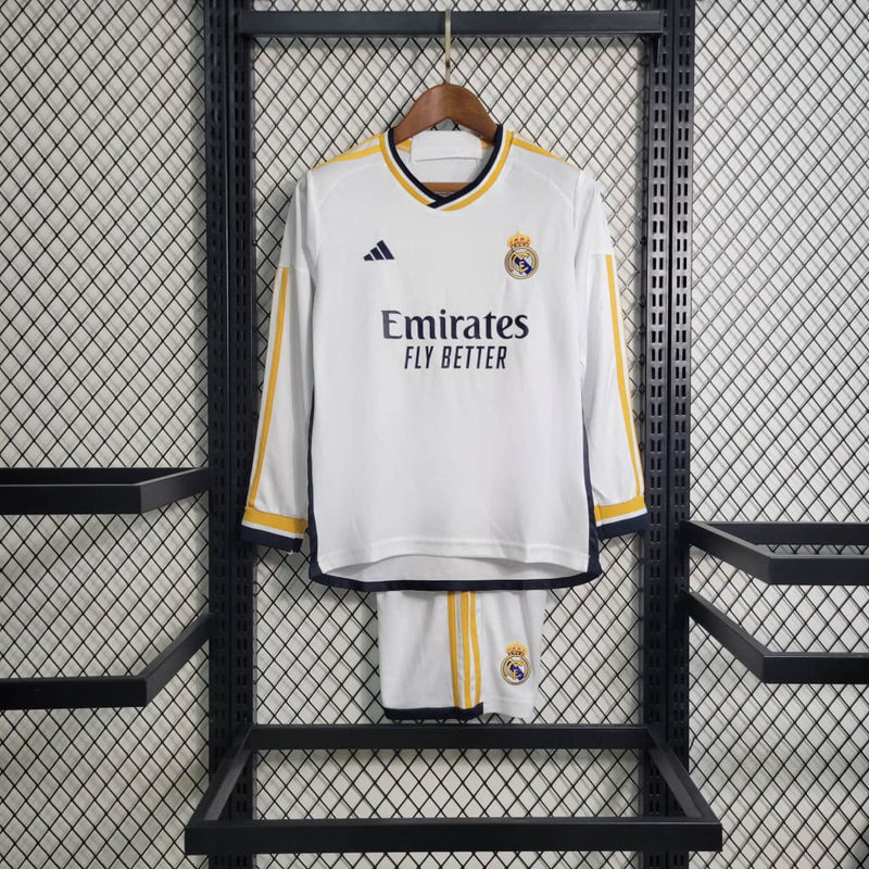 Conjunto Niños Real Madrid Primera Equipacíon Blanca Manga Larga 23/24