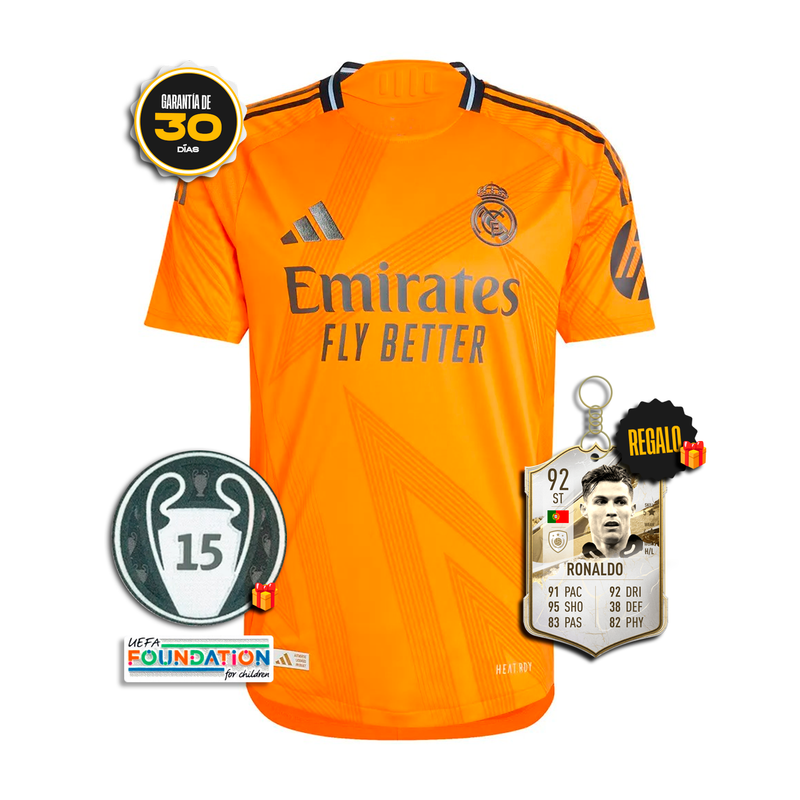 Camiseta Authentic Real Madrid Segunda Equipación Naranja 24/25 + 5 REGALOS 🎁