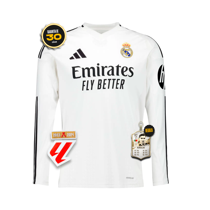 Camiseta Real Madrid Primera Equipación Blanca 24/25 MANGA LARGA + 5 REGALOS 🎁