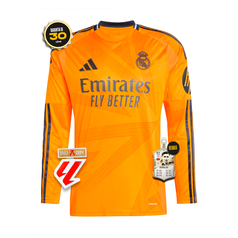 Camiseta Real Madrid Segunda Equipación Naranja 24/25 MANGA LARGA + 5 REGALOS 🎁