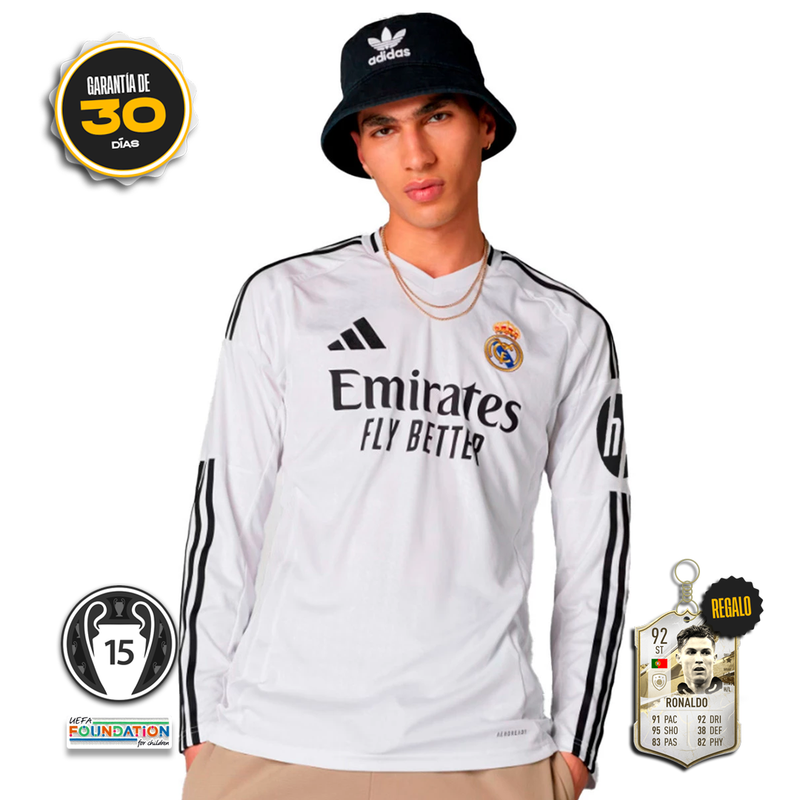 Camiseta Real Madrid Primera Equipación Blanca 24/25 MANGA LARGA + 5 REGALOS 🎁