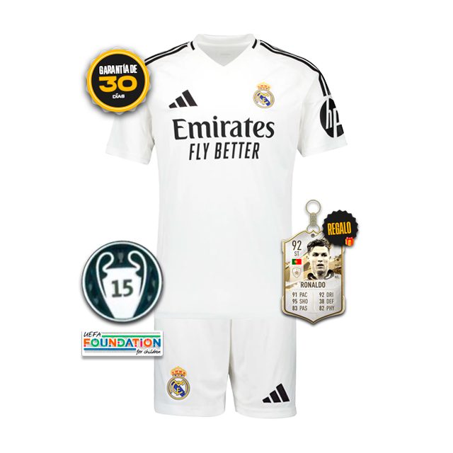 Conjunto para Adultos Real Madrid Primera Equipación Blanca 2024/25 + 5 REGALOS 🎁