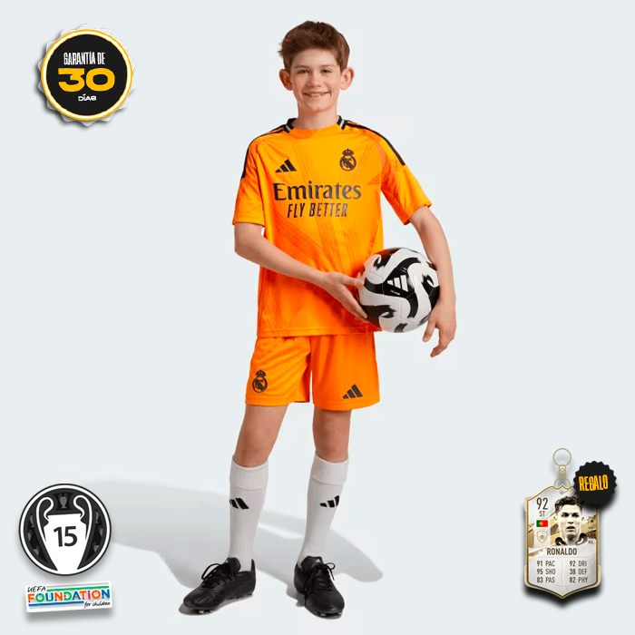 Conjunto Niños Real Madrid Segunda Equipación Naranja 2024/25 + 5 REGALOS 🎁