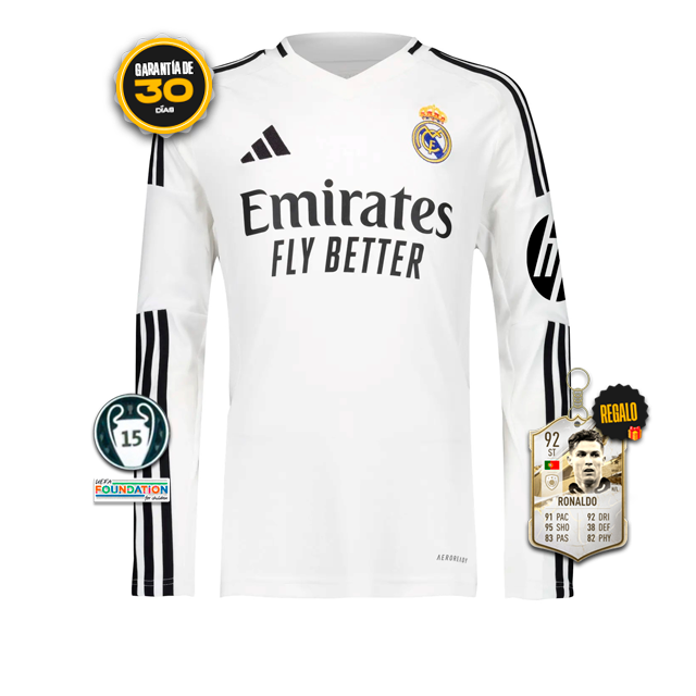 Camiseta Real Madrid Primera Equipación Blanca 24/25 MANGA LARGA + 5 REGALOS 🎁