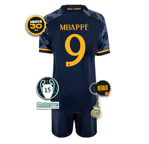 Conjunto Niños Real Madrid Segunda Equipacíon 23/24 MBAPPÉ 9 + 5 REGALOS 🎁